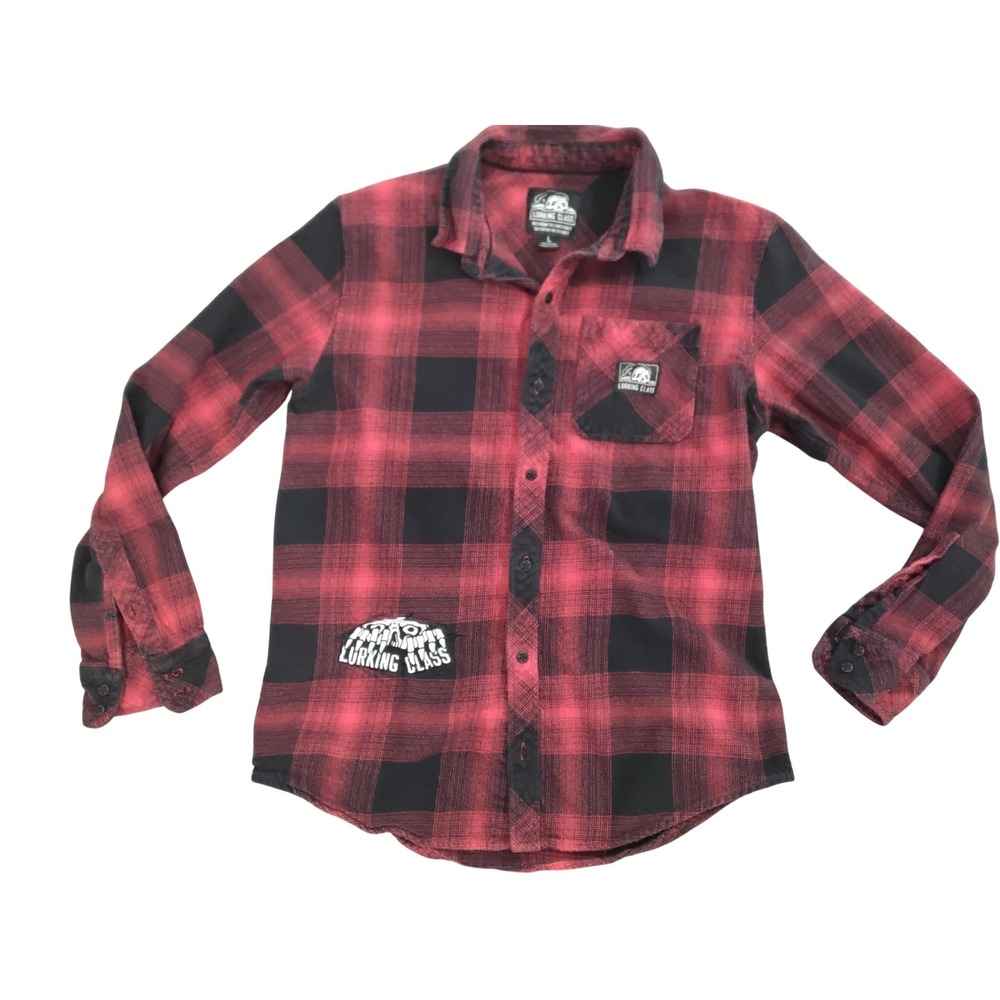 Lurking‎ Class by Sketchy Tank Mens Red Black Plaid Flannel Button Down Shirt L